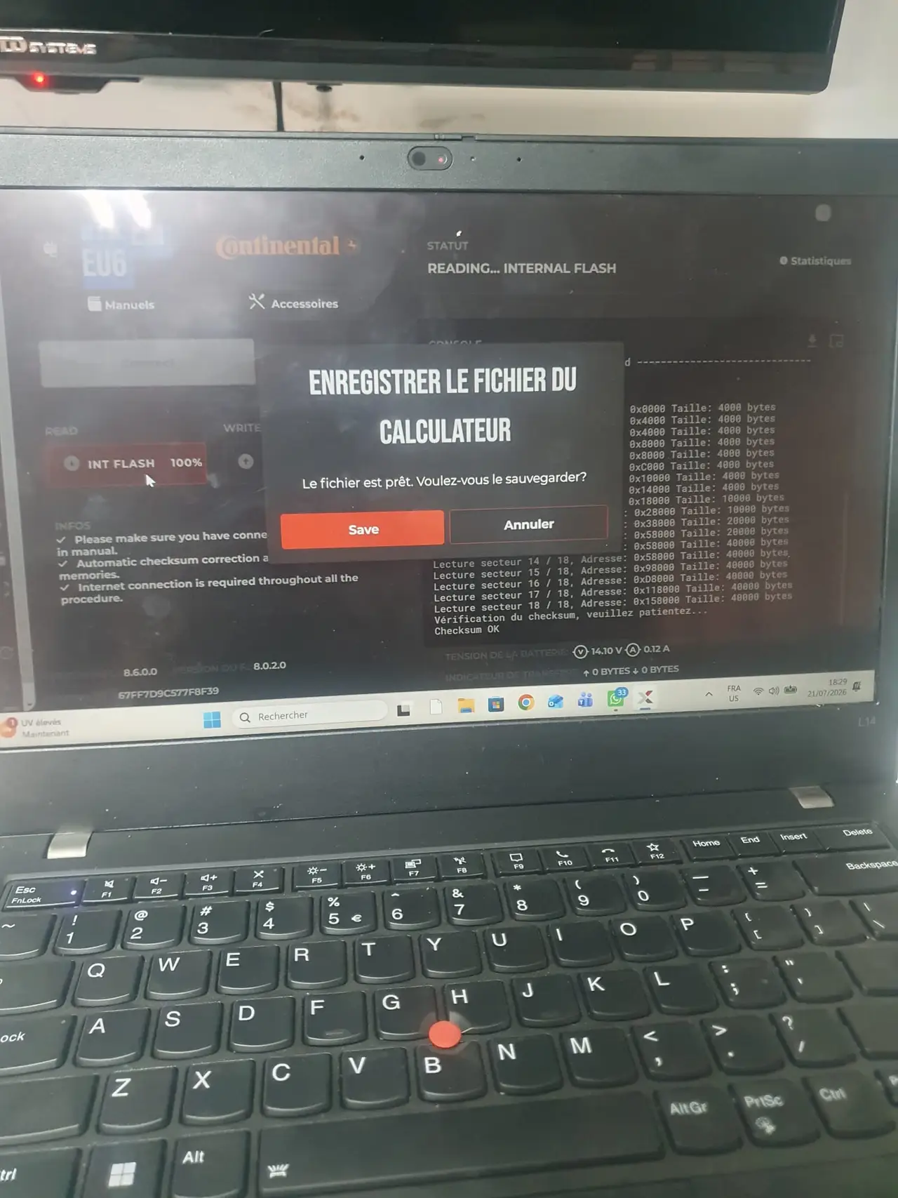 ECU read saved during diagnosis of an EGR fault